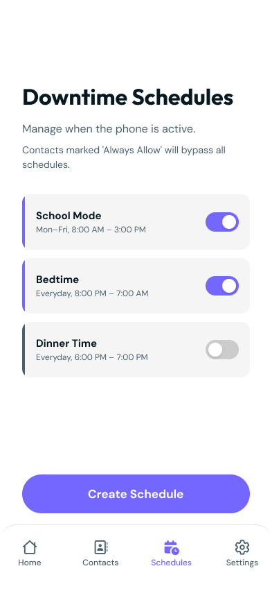 Smalltalk parent app downtime schedules screen