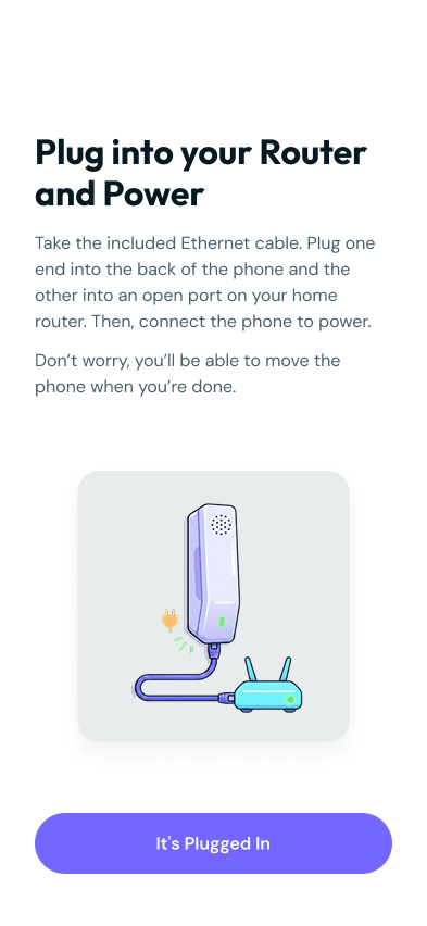 Setup step 2: connect the phone to your router with the included cable
