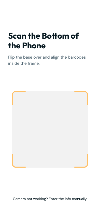 Setup step 1: scan the barcode on the bottom of the phone